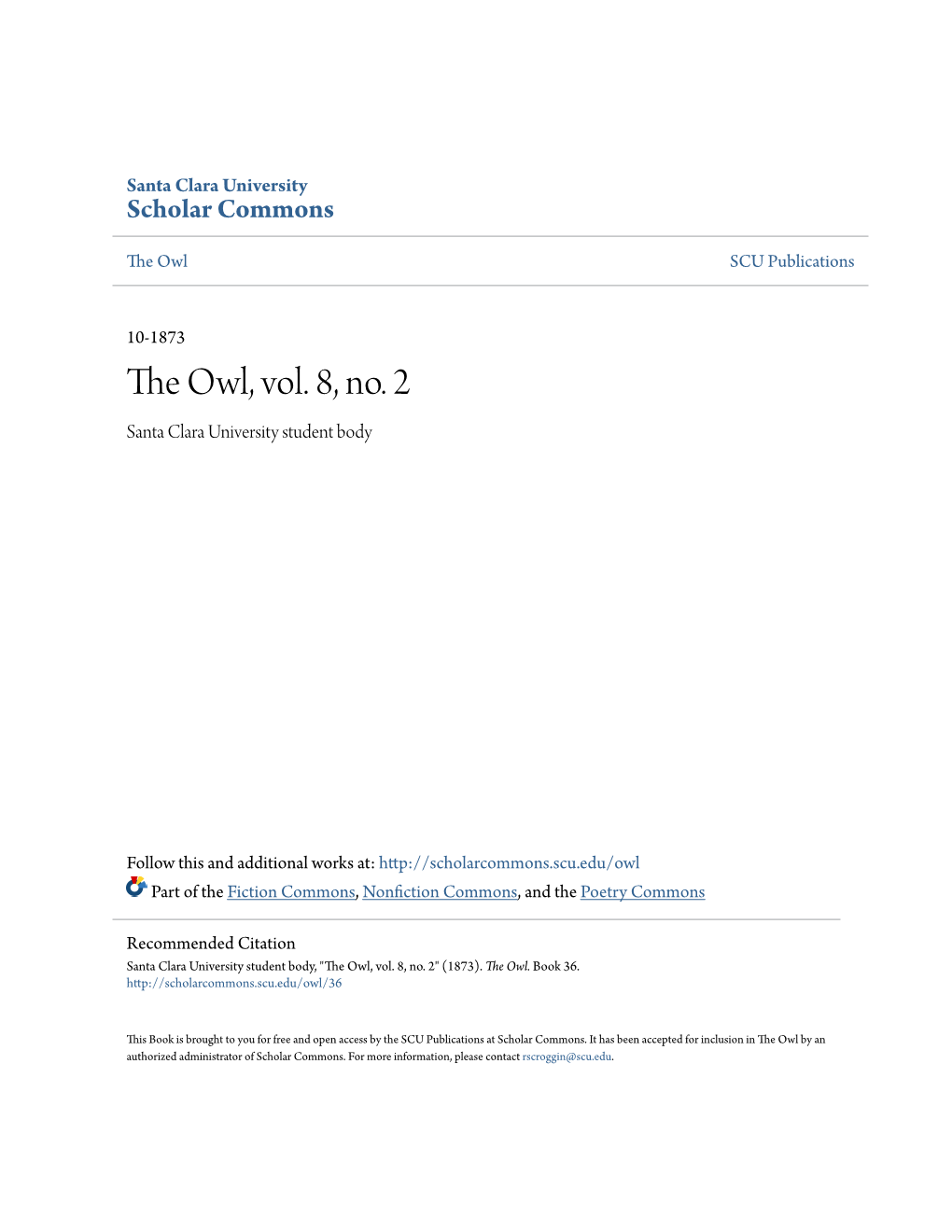 The Owl, Vol. 8, No. 2 Santa Clara University Student Body