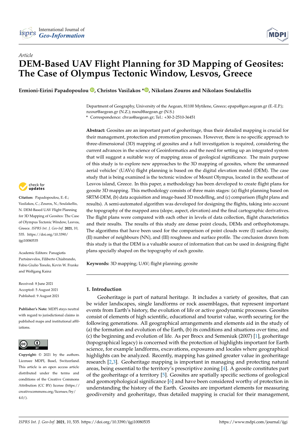 DEM-Based UAV Flight Planning for 3D Mapping of Geosites: the Case of Olympus Tectonic Window, Lesvos, Greece