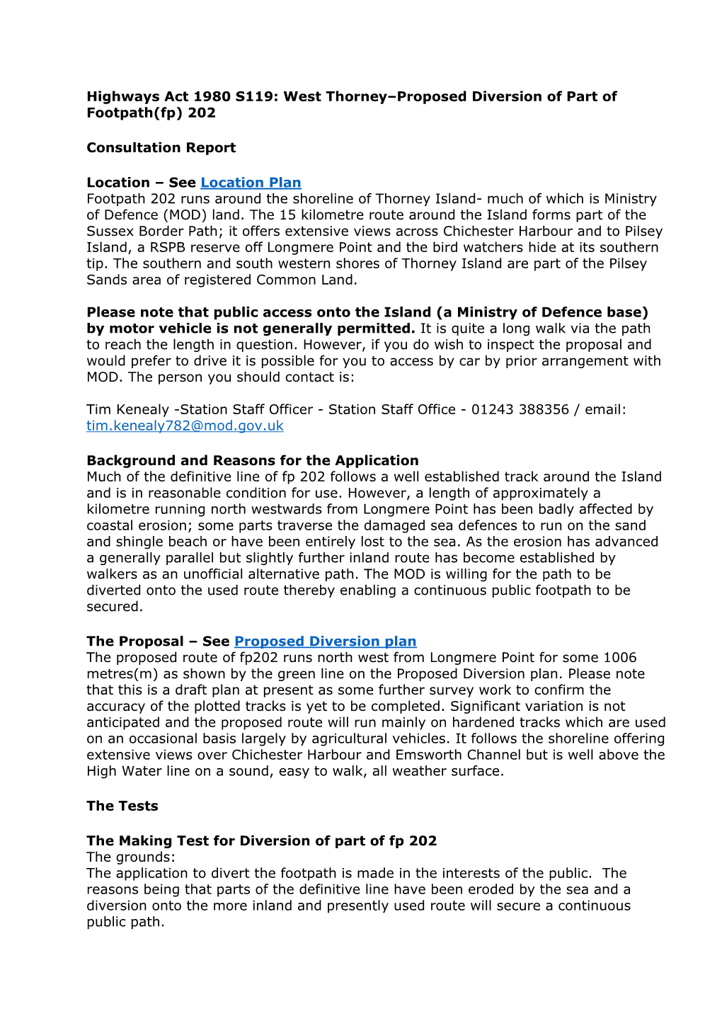 West Thorney–Proposed Diversion of Part of Footpath(Fp) 202