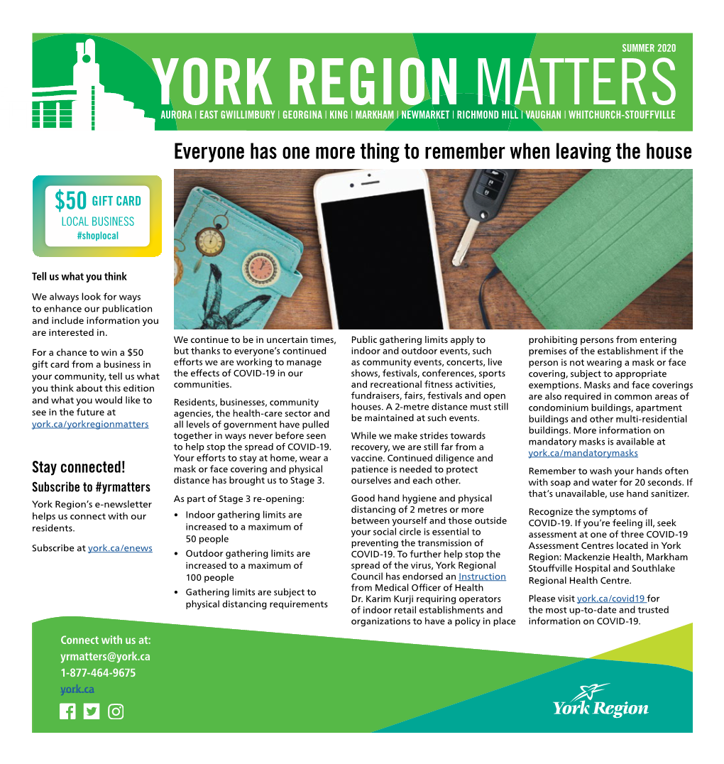 YORK REGION MATTERS SUMMER 2020 Transforming Travel in York Region