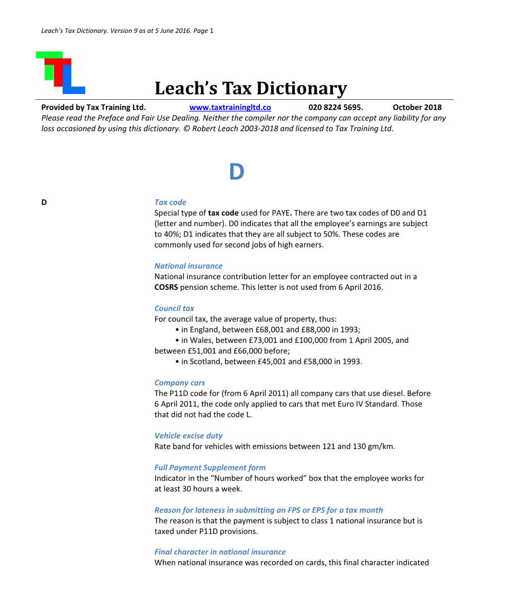 Tax Dictionary D