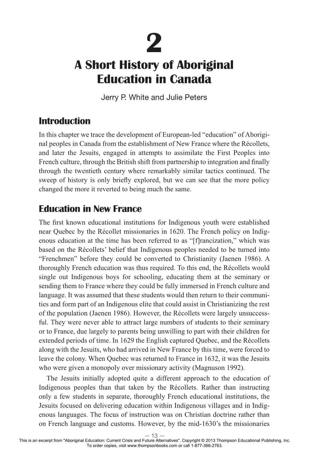 2. a Short History of Aboriginal Education in Canada