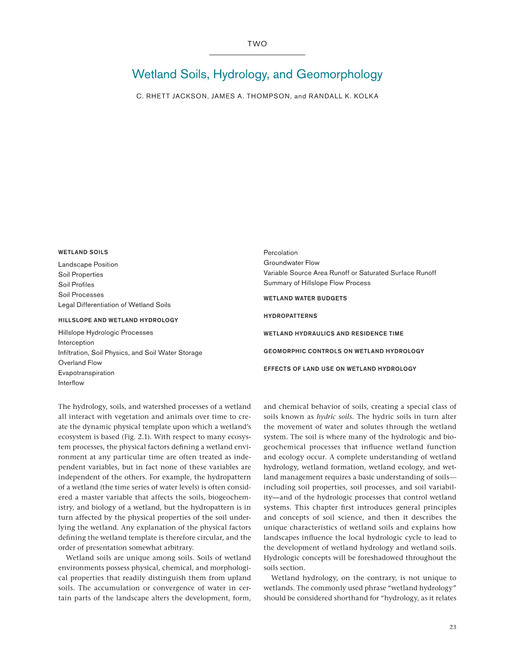 Wetland Soils, Hydrology and Geomorphology