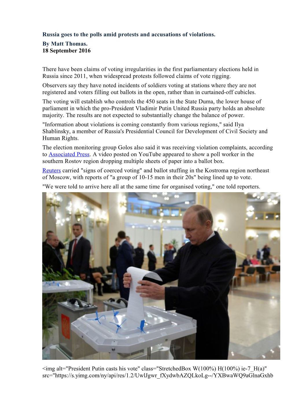 Russia Goes to the Polls Amid Protests and Accusations of Violations