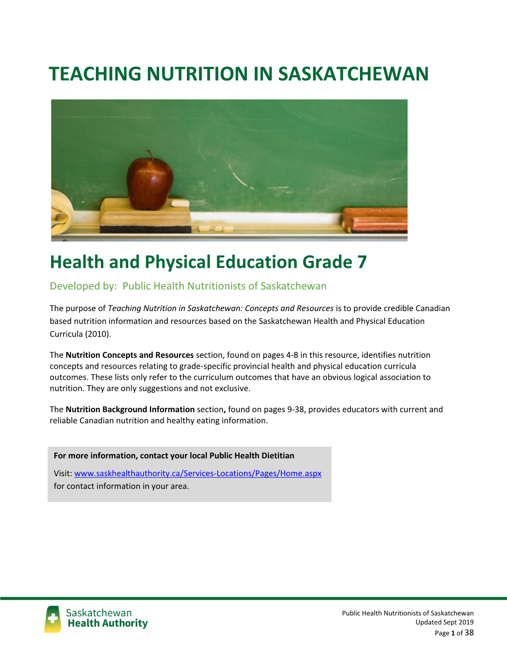 Teaching Nutrition in Saskatchewan