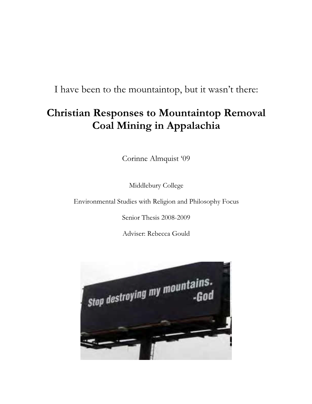 Christian Responses to Mountaintop Removal Coal Mining in Appalachia