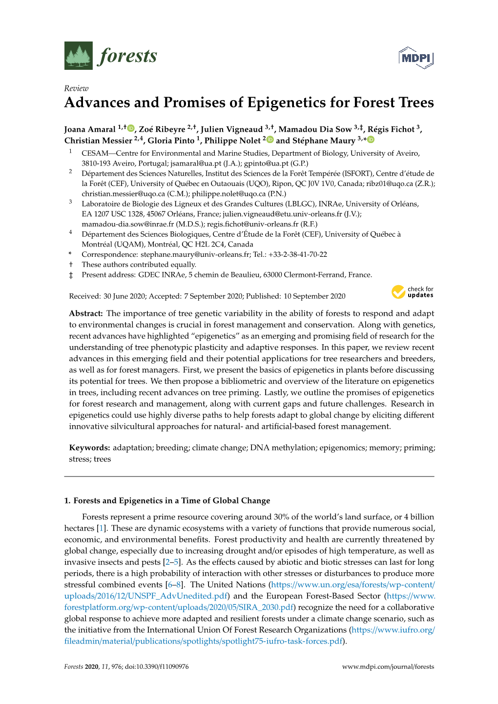 Advances and Promises of Epigenetics for Forest Trees