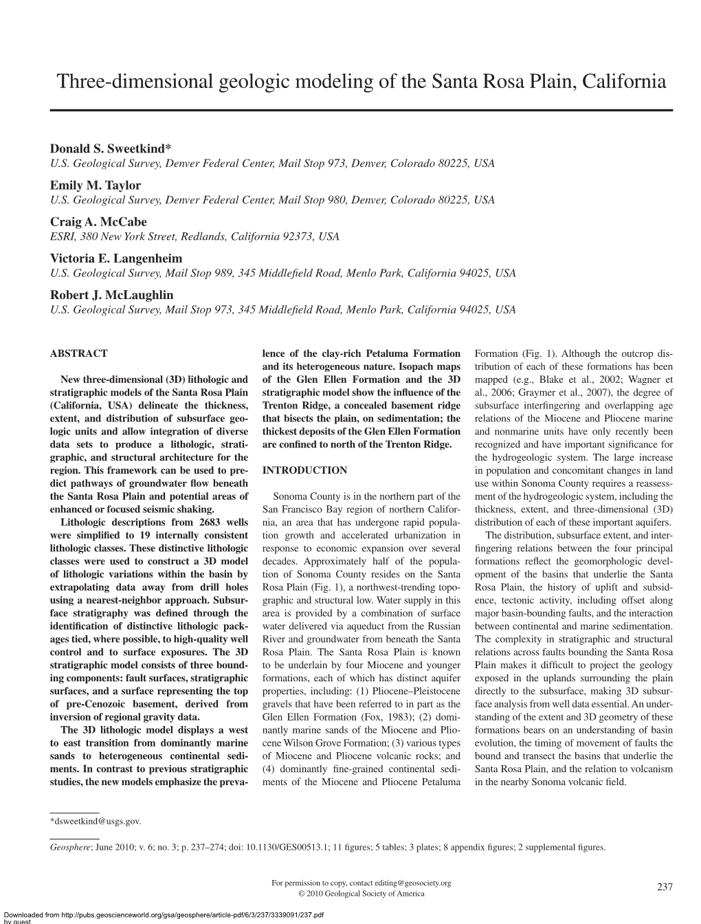 Three-Dimensional Geologic Modeling of the Santa Rosa Plain, California