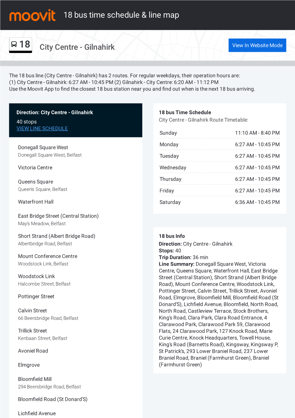 18 Bus Time Schedule & Line Route