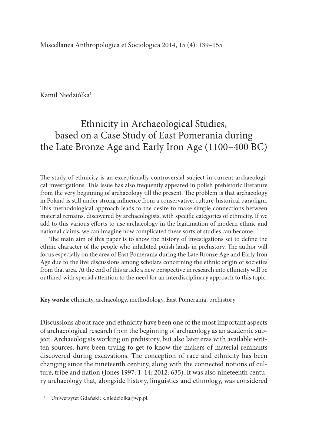 Ethnicity in Archaeological Studies, Based on a Case Study of East Pomerania During the Late Bronze Age and Early Iron Age (1100–400 BC)