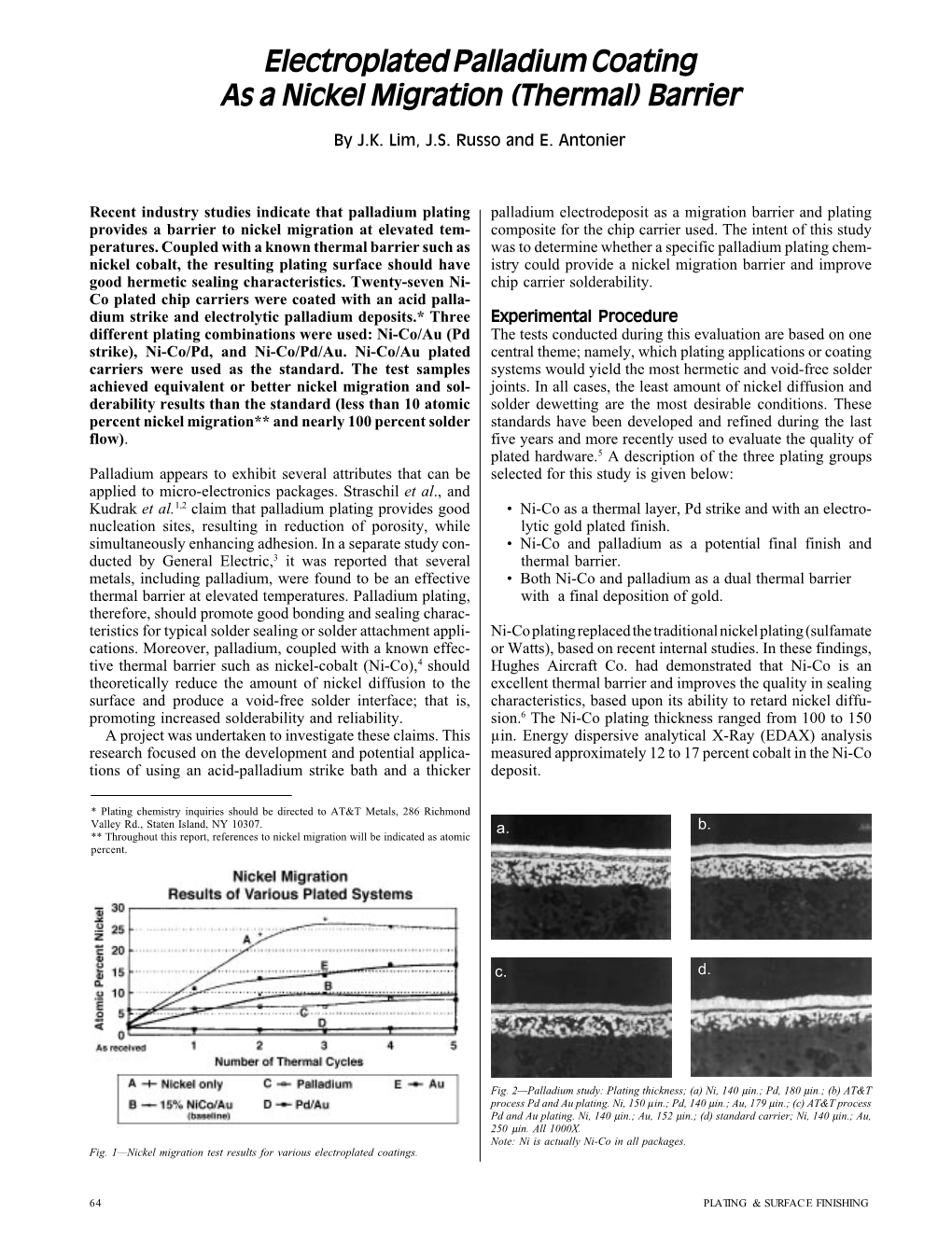 Electroplated Palladium Coating As a Nickel Migration (Thermal) Barrier