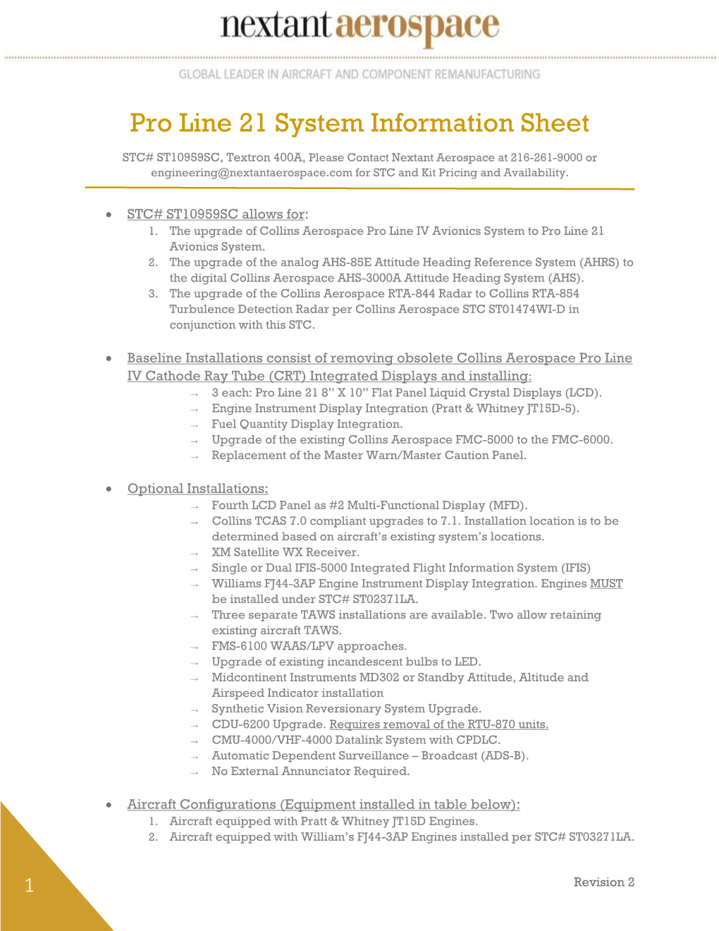 Pro Line 21 System Information Sheet