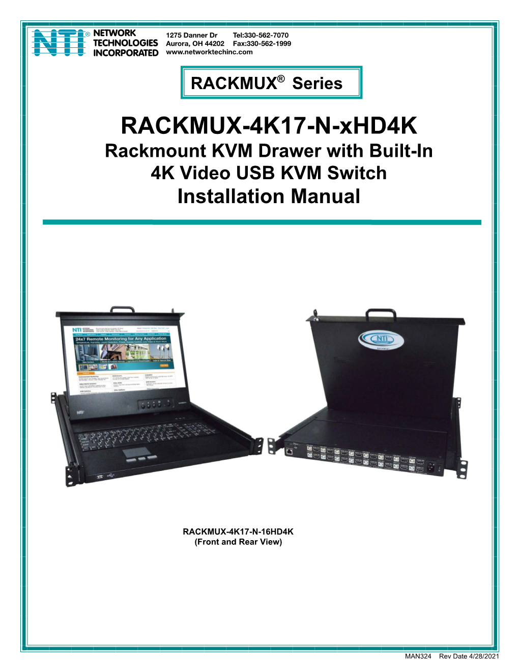 RACKMUX-4K17-N-Xhd4k Rackmount KVM Drawer with Built-In 4K Video USB KVM Switch Installation Manual