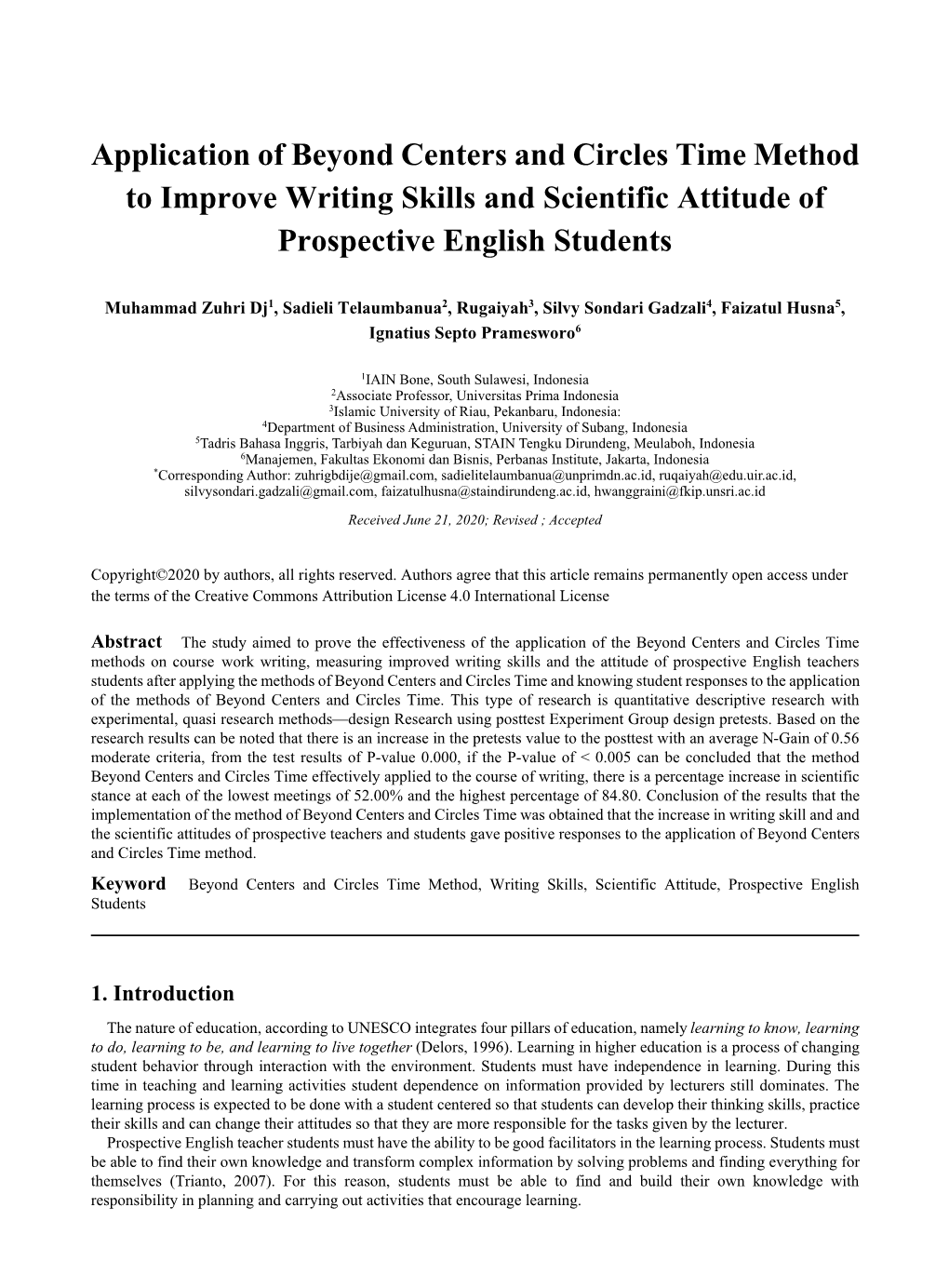 Application of Beyond Centers and Circles Time Method to Improve Writing Skills and Scientific Attitude of Prospective English Students