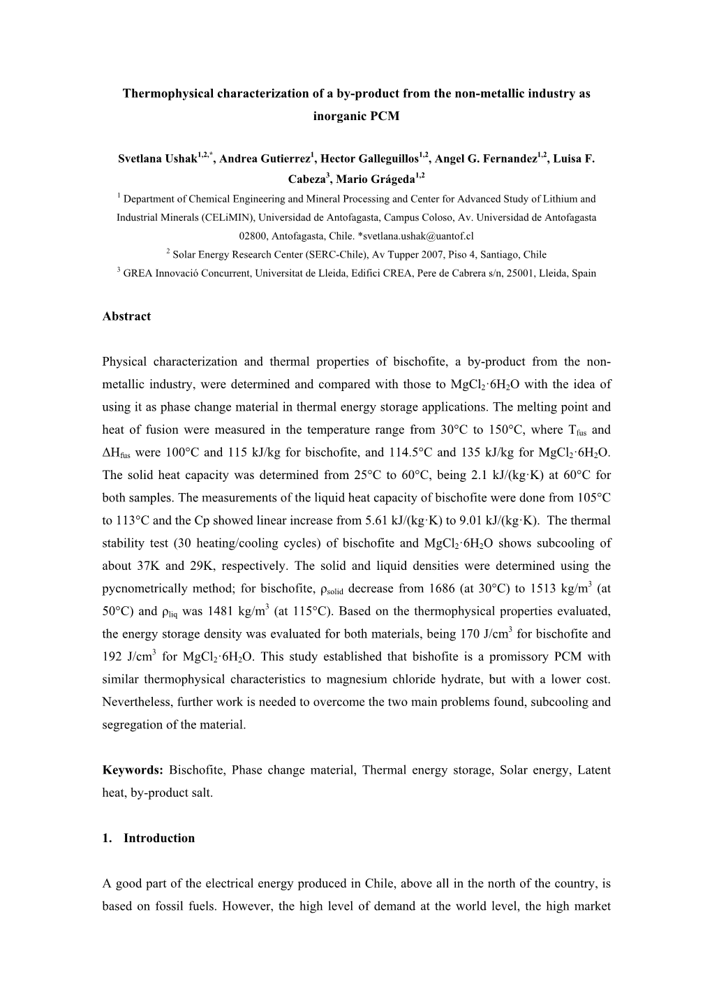 Thermophysical Characterization of a By-Product from the Non-Metallic Industry As Inorganic PCM