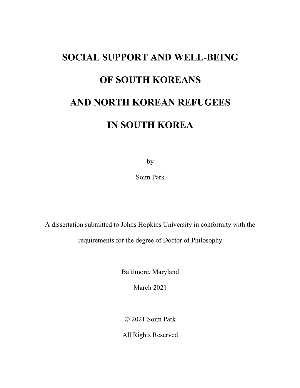Social Support and Well-Being of South