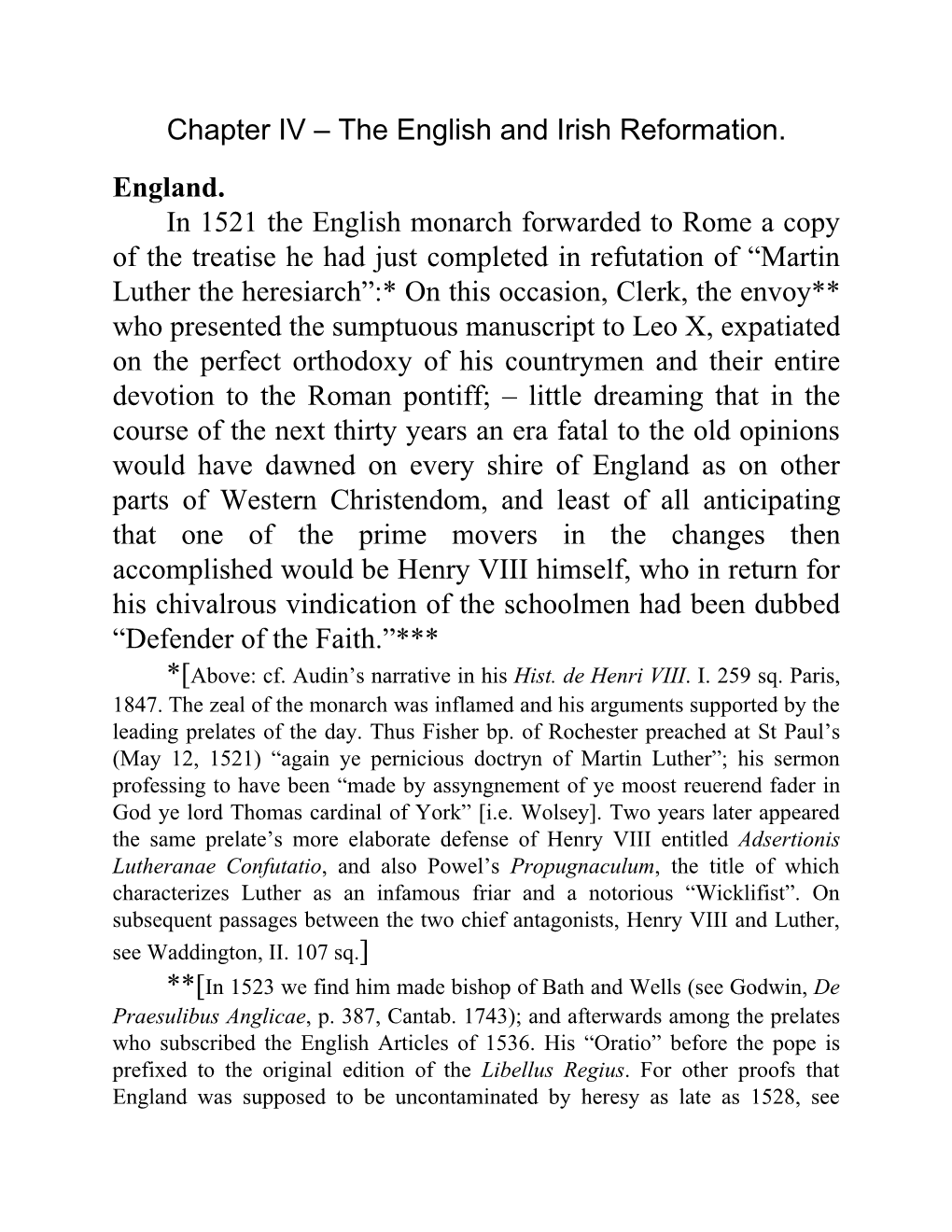 Chapter IV – the English and Irish Reformation. England. in 1521