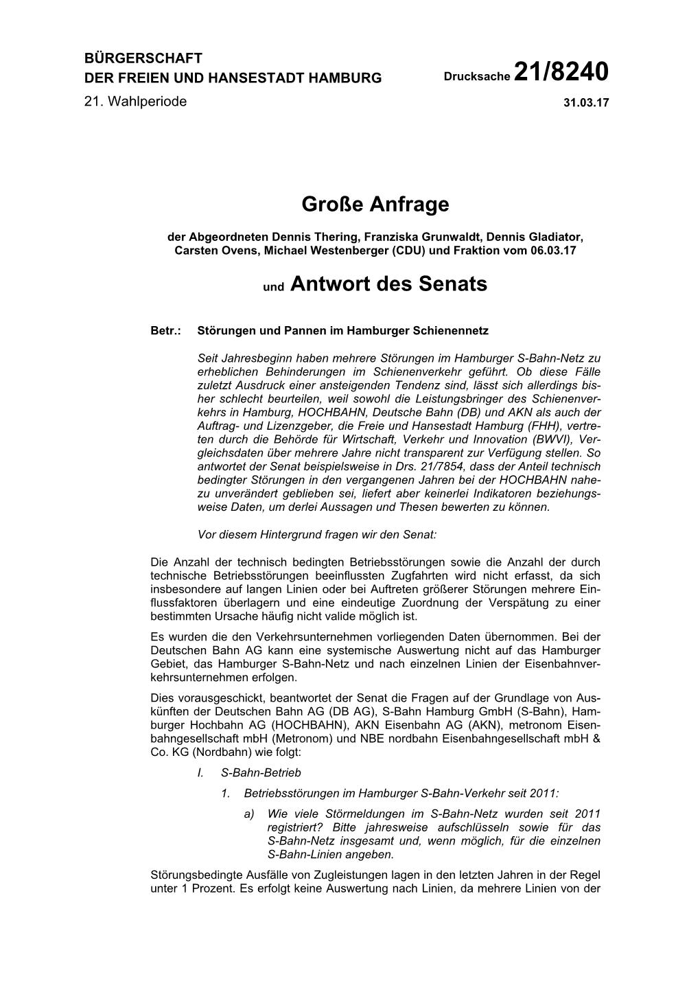 Große Anfrage Und Antwort Des Senats