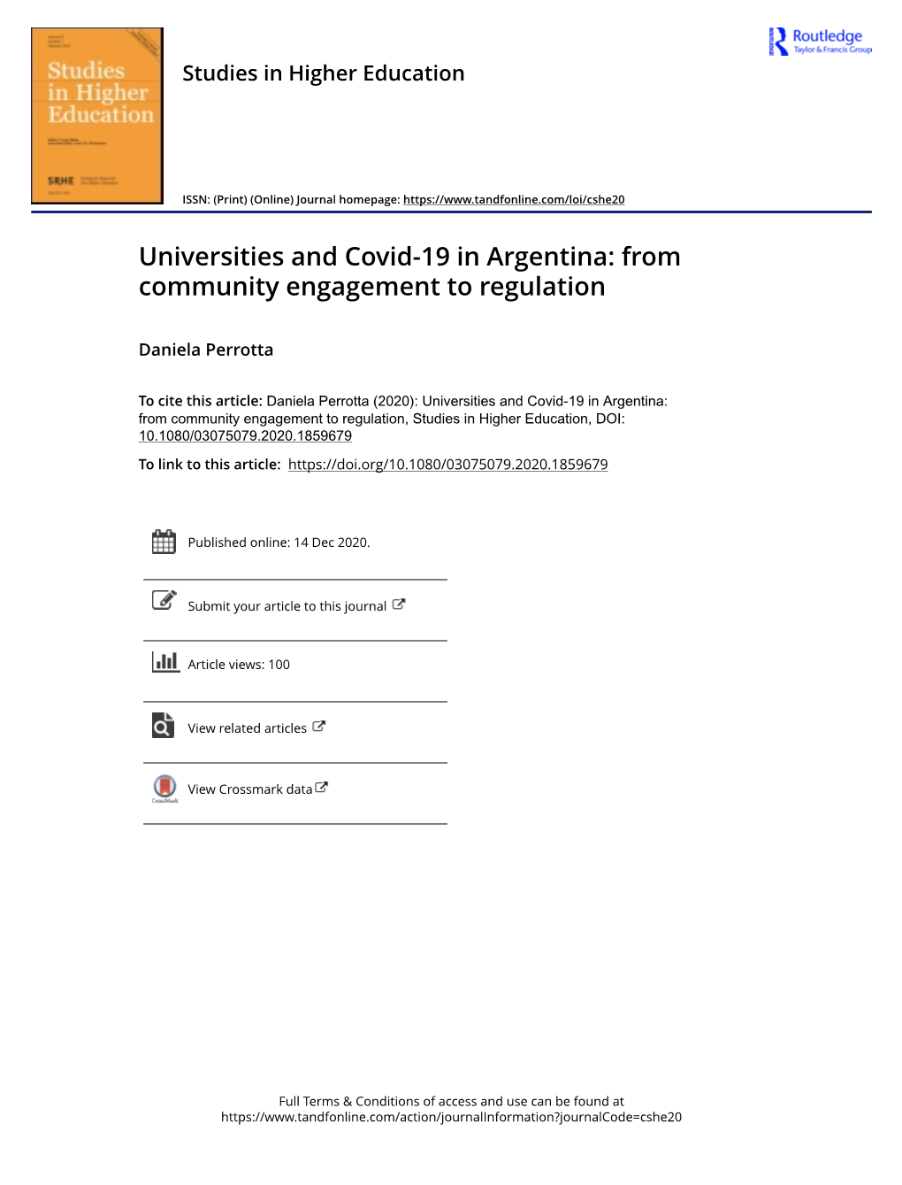 Universities and Covid-19 in Argentina: from Community Engagement to Regulation