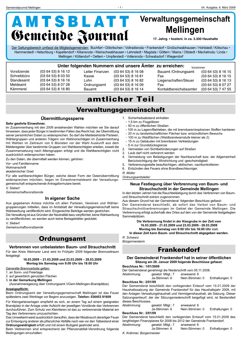 AMTSBLATT Verwaltungsgemeinschaft Mellingen Gemeinde Journal 17