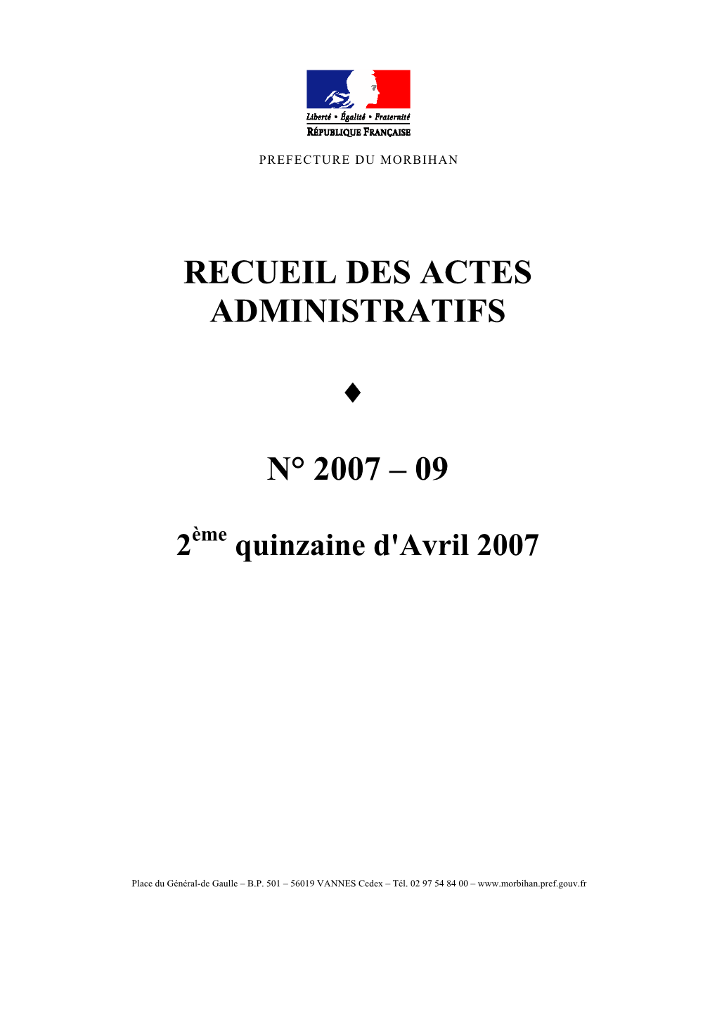 Recueil Des Actes Administratifs N° 2007 – 09