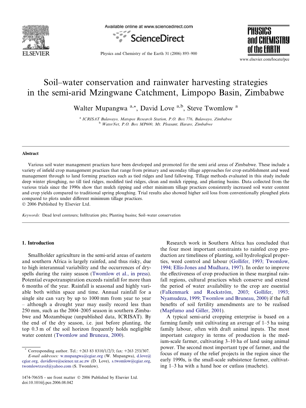 Soil–Water Conservation and Rainwater Harvesting Strategies in the Semi-Arid Mzingwane Catchment, Limpopo Basin, Zimbabwe