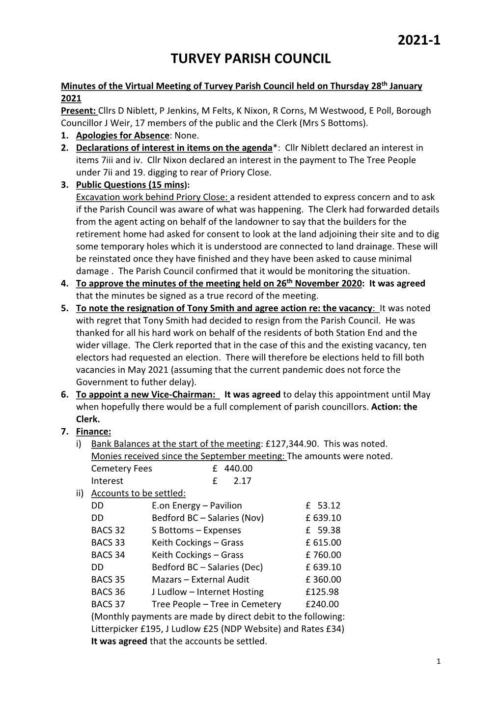 2021-1 Turvey Parish Council