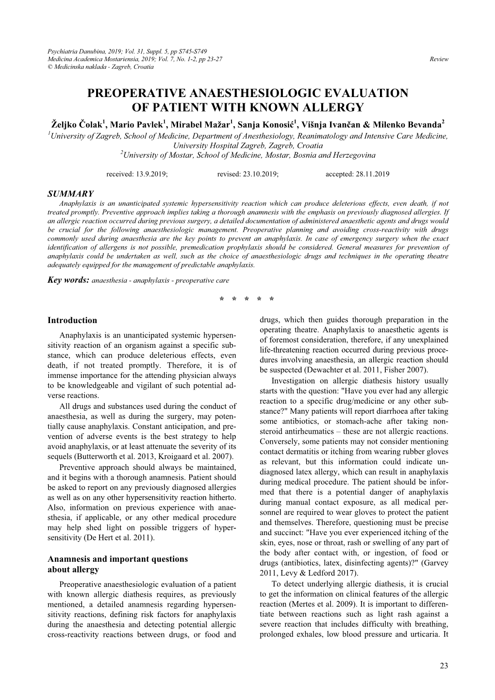 Preoperative Anaesthesiologic