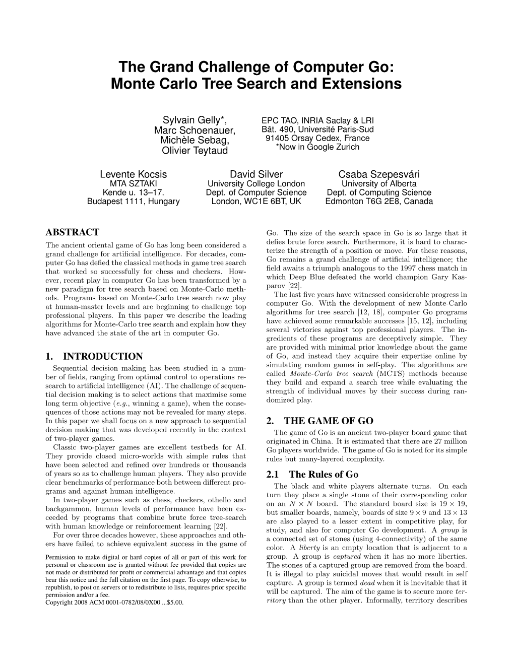 The Grand Challenge of Computer Go: Monte Carlo Tree Search and Extensions