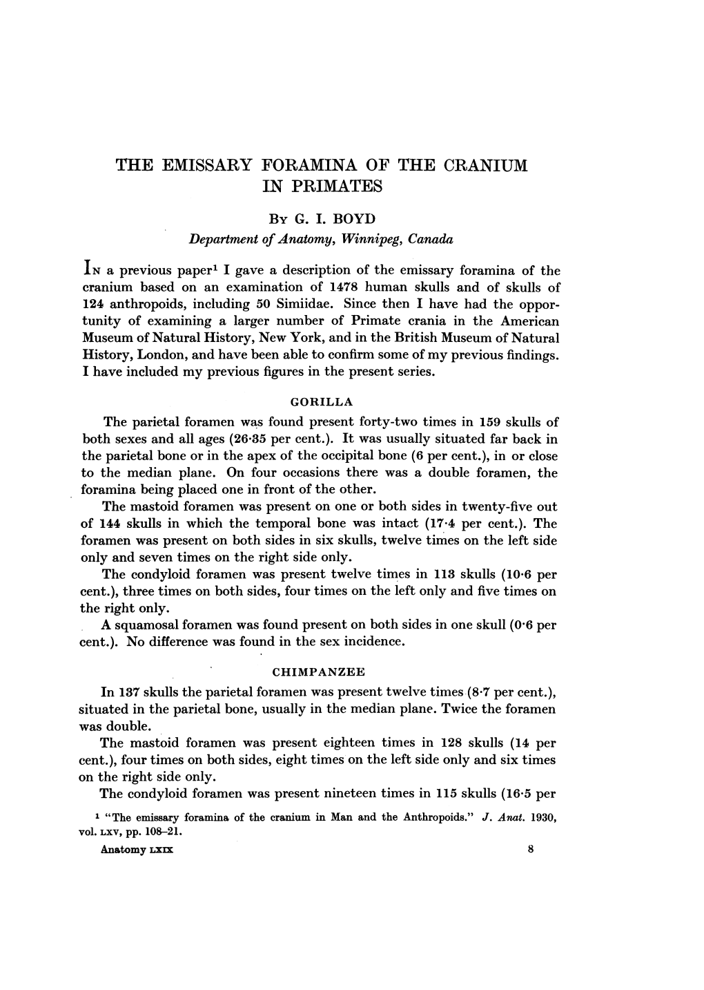 THE EMISSARY FORAMINA of the CRANIUM in PRIMATES by G