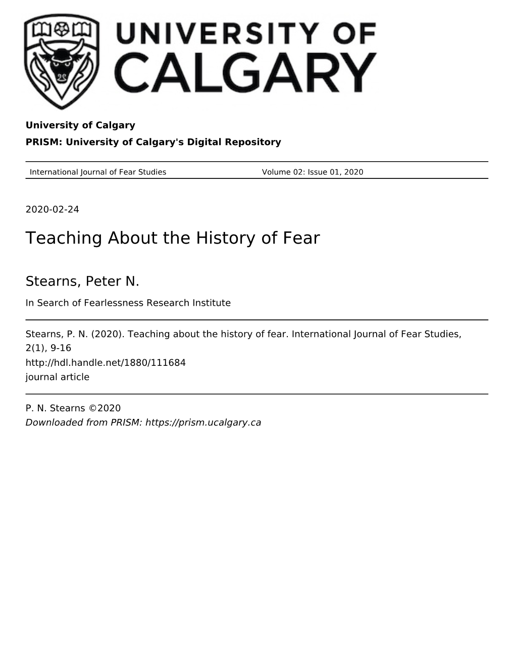Teaching About the History of Fear