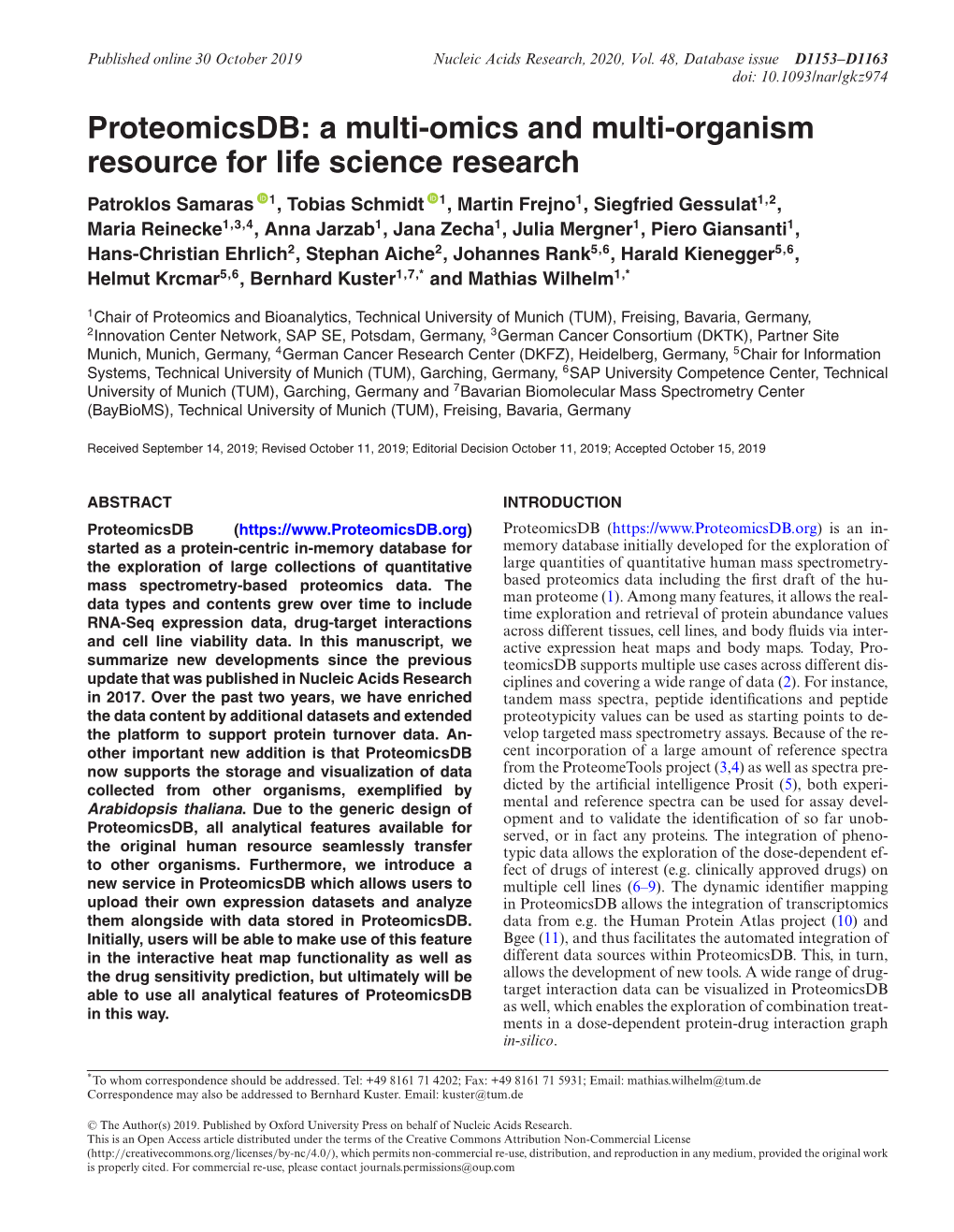 Proteomicsdb: a Multi-Omics and Multi-Organism Resource for Life Science