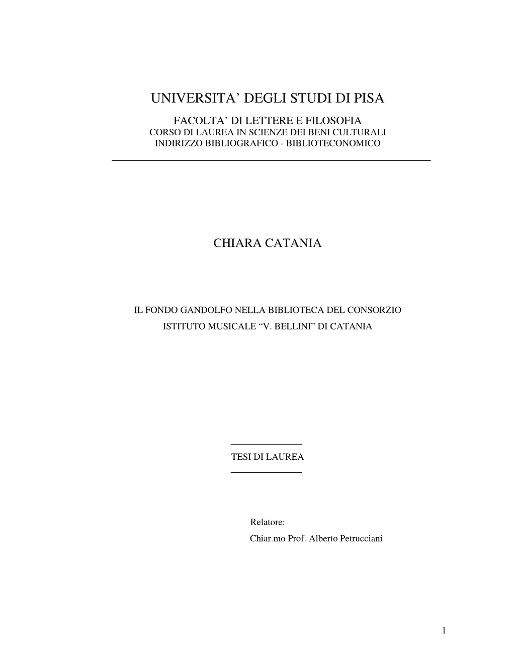 Universita' Degli Studi Di Pisa