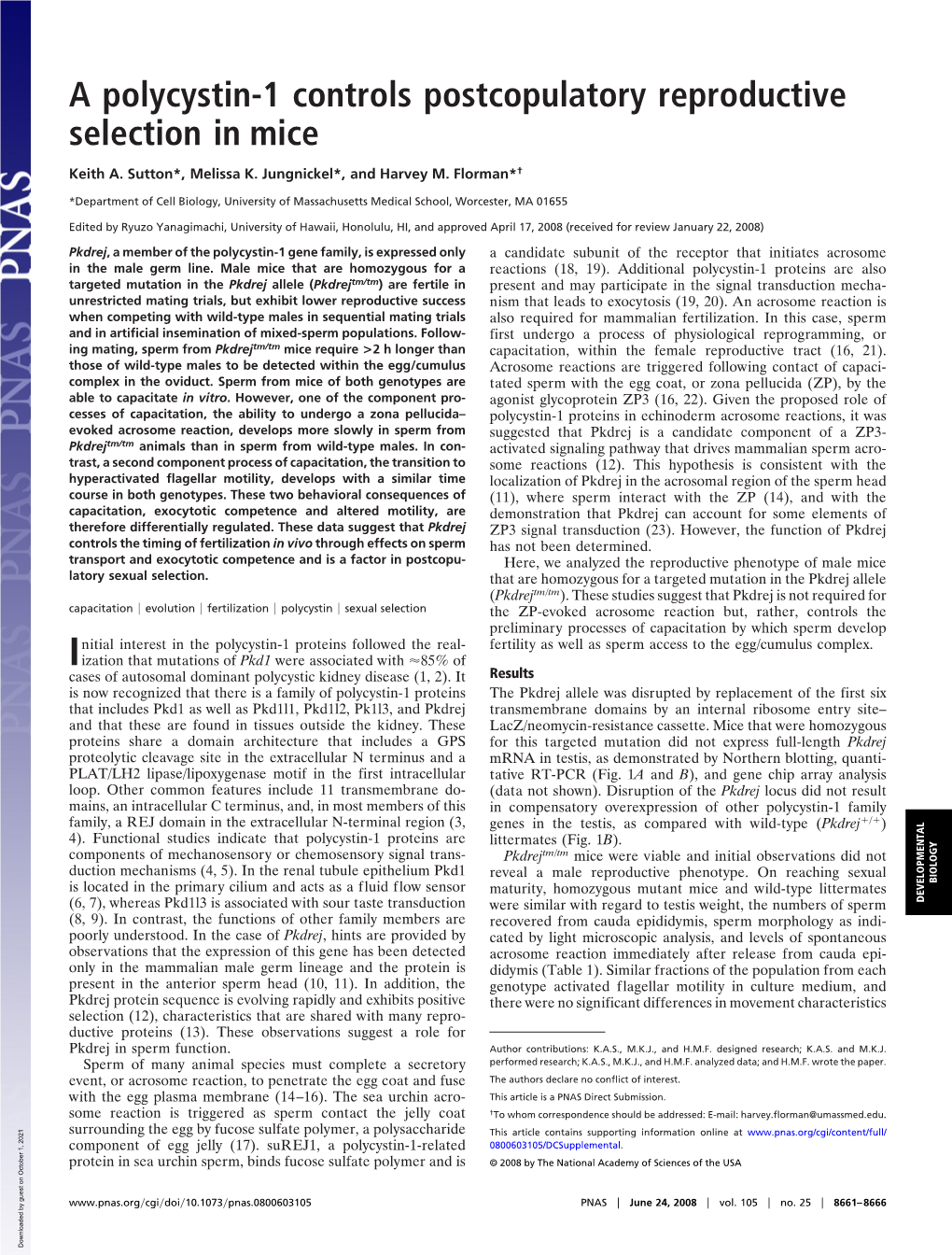 A Polycystin-1 Controls Postcopulatory Reproductive Selection in Mice