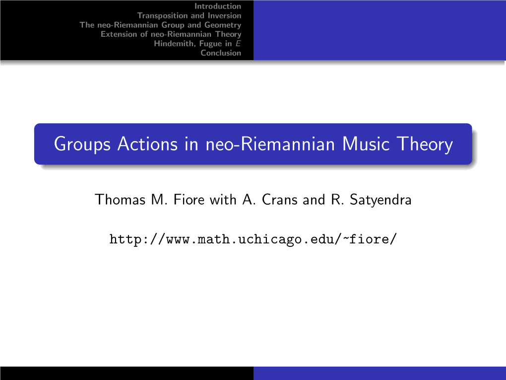 Groups Actions in Neo-Riemannian Music Theory