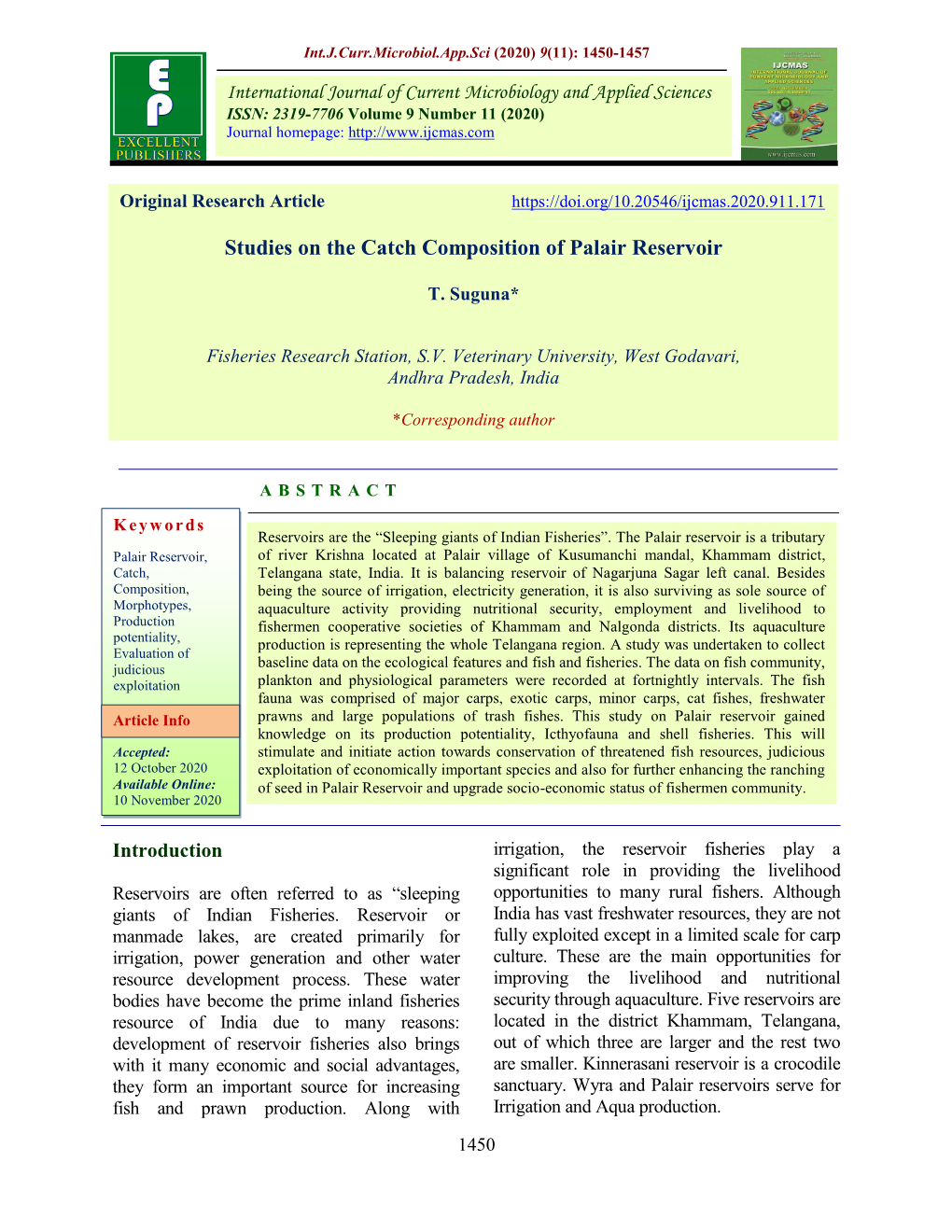 Studies on the Catch Composition of Palair Reservoir