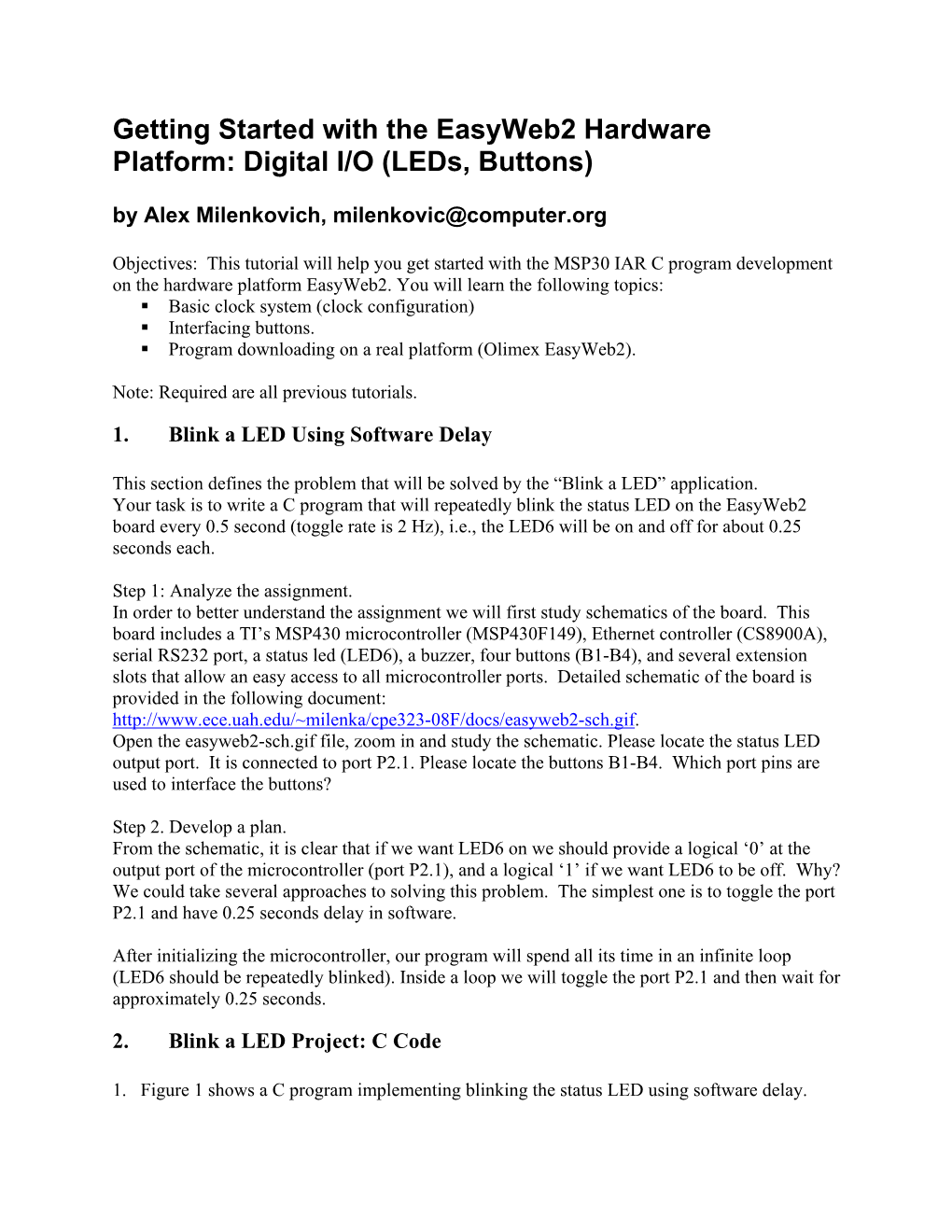 Getting Started with the Easyweb2 Hardware Platform: Digital I/O (Leds, Buttons)