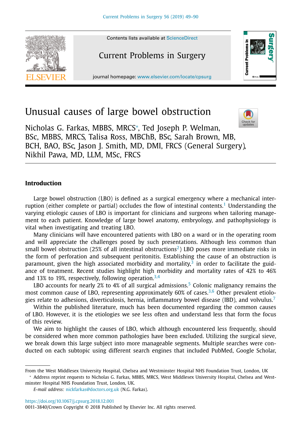 Unusual Causes of Large Bowel Obstruction