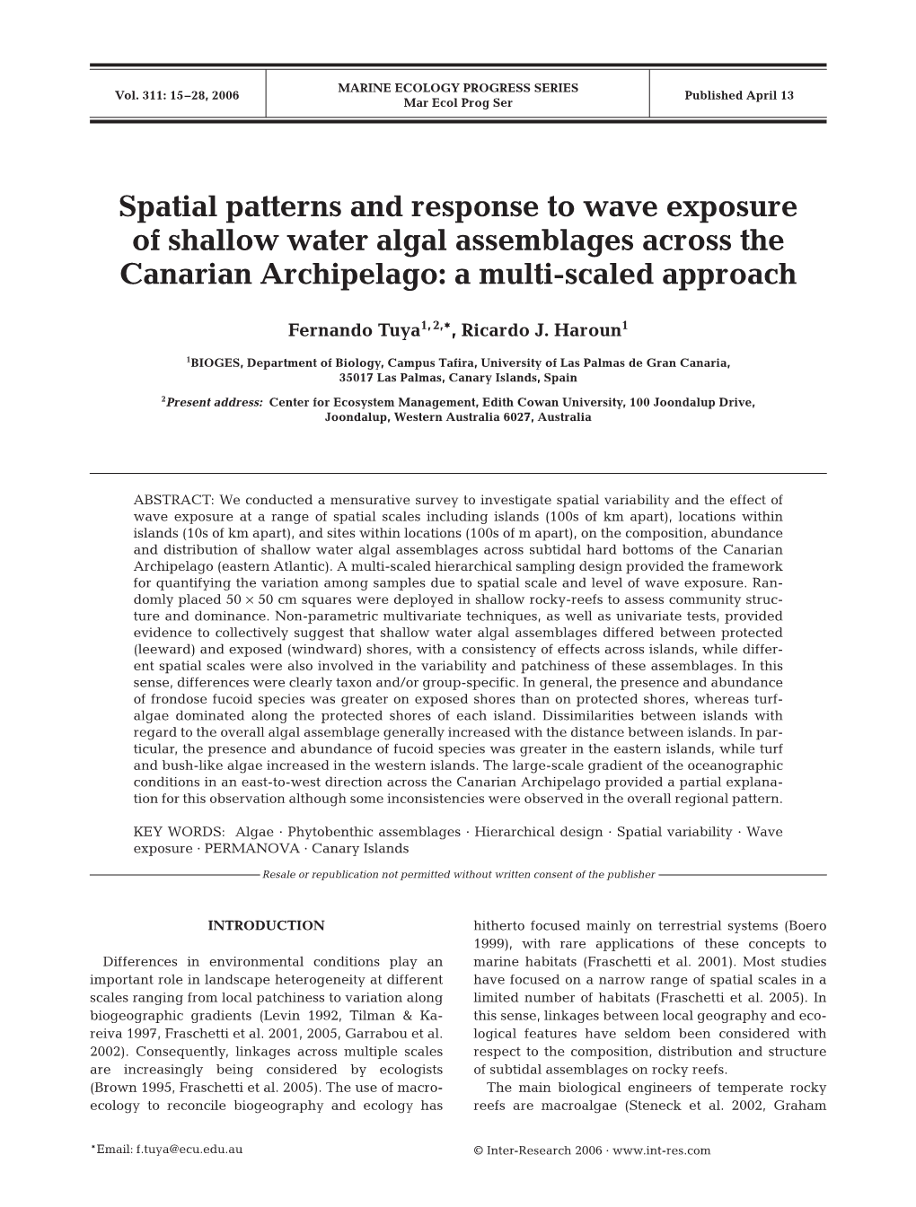Spatial Patterns and Response to Wave Exposure of Shallow Water Algal Assemblages Across the Canarian Archipelago: a Multi-Scaled Approach