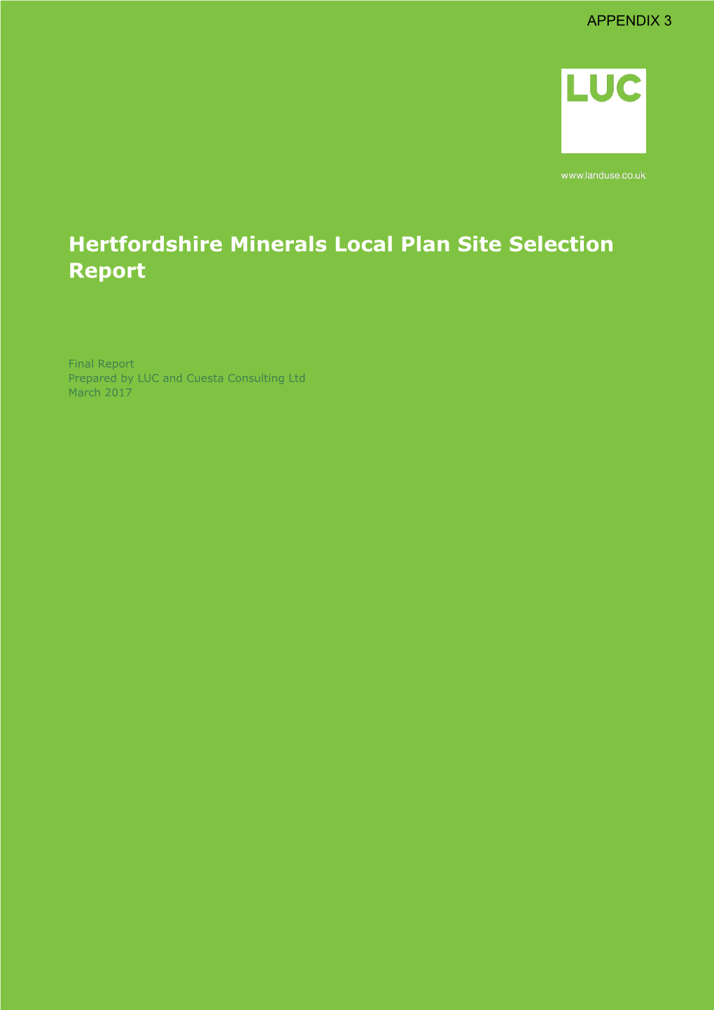 Hertfordshire Minerals Local Plan Site Selection Report