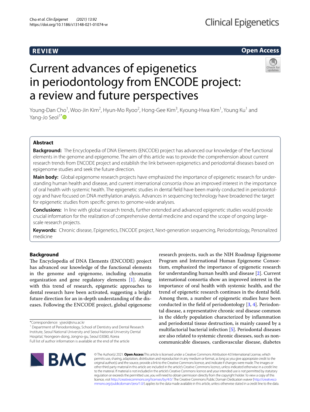 Current Advances of Epigenetics in Periodontology from ENCODE Project