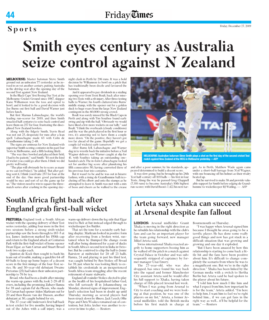 Smith Eyes Century As Australia Seize Control Against N Zealand