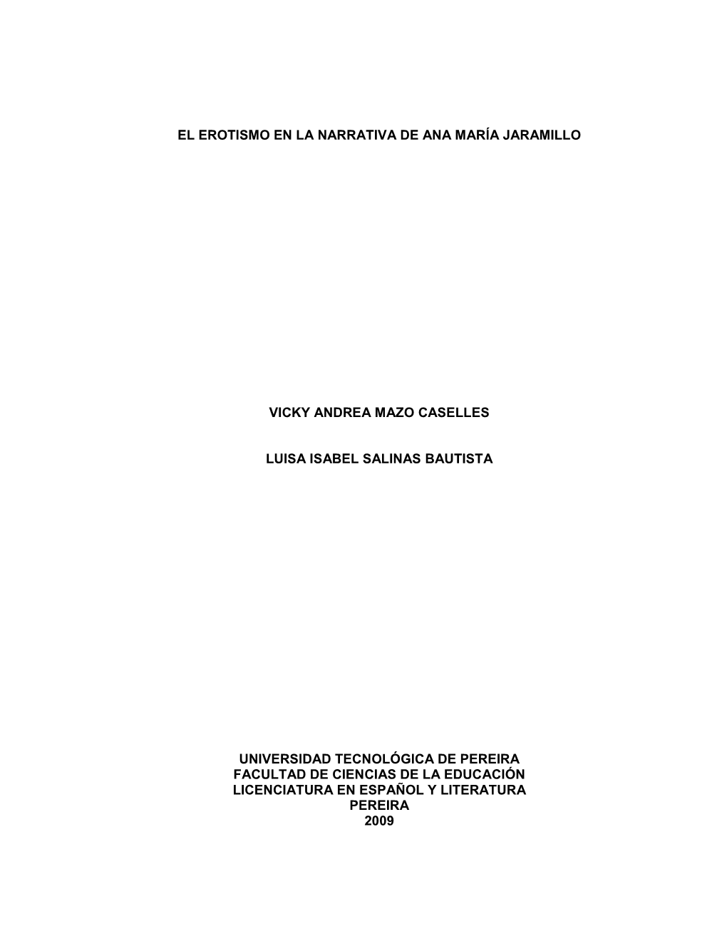 El Erotismo En La Narrativa De Ana María Jaramillo Vicky