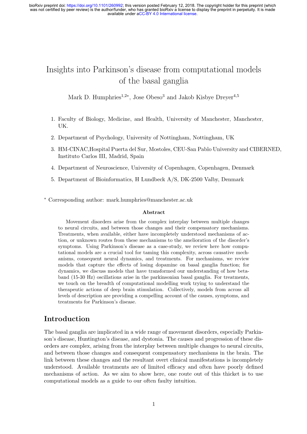 Insights Into Parkinson's Disease from Computational Models Of