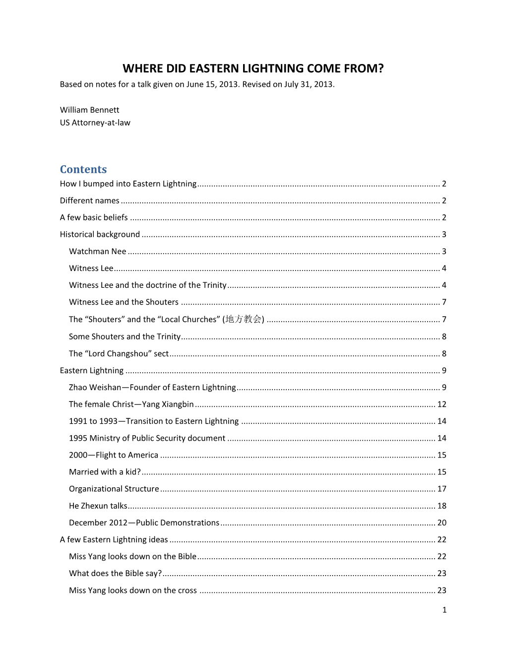 WHERE DID EASTERN LIGHTNING COME FROM? Based on Notes for a Talk Given on June 15, 2013