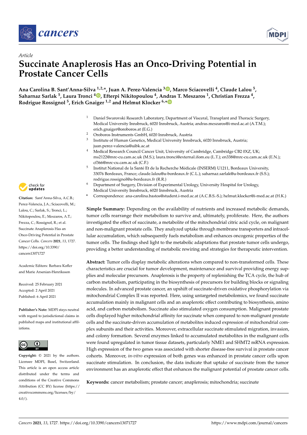 Succinate Anaplerosis Has an Onco-Driving Potential in Prostate Cancer Cells