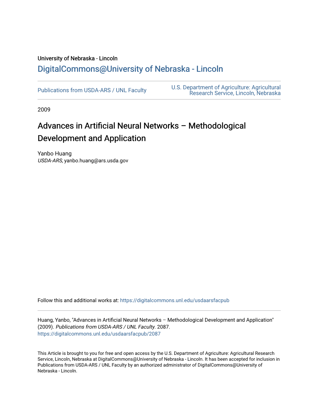 Advances in Artificial Neural Networks – Methodological Development and Application