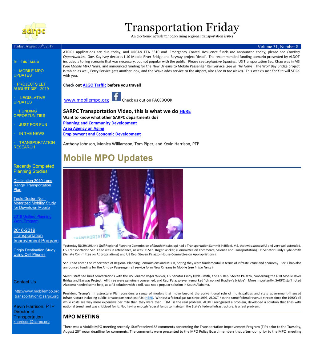 Transportation Friday, August 30Th, 2019