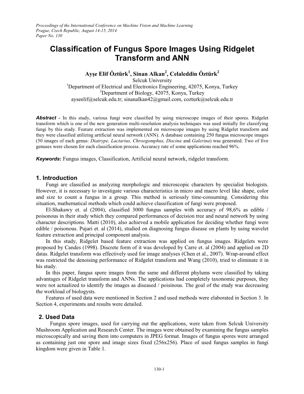 Classification of Fungus Spore Images Using Ridgelet Transform and ANN