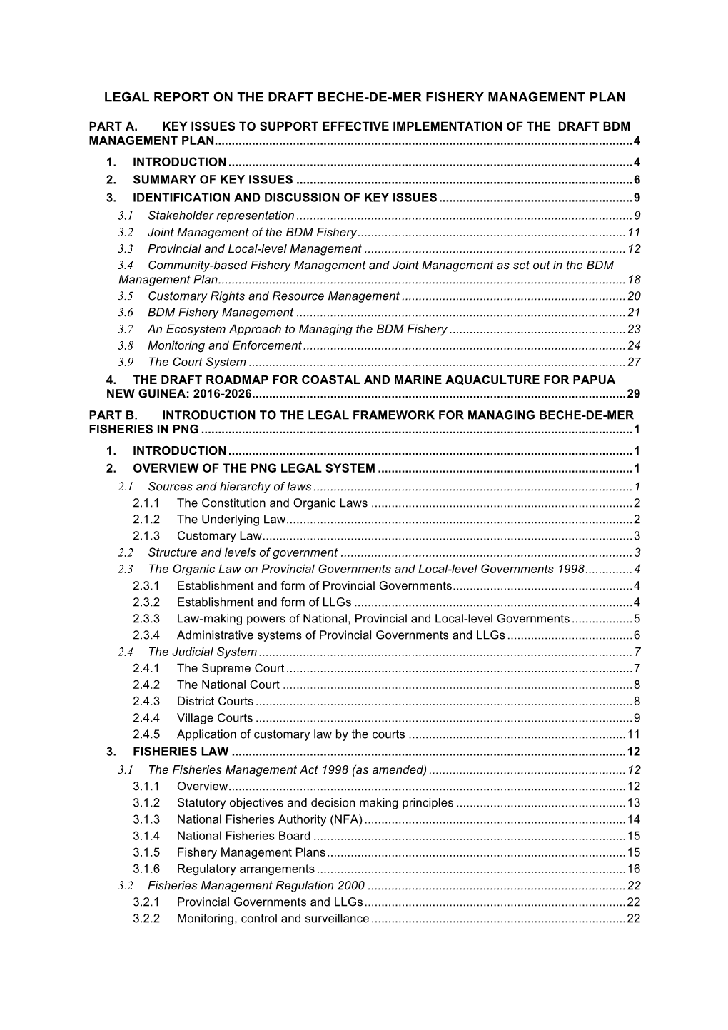 Legal Report on the Draft Beche-De-Mer Fishery Management Plan